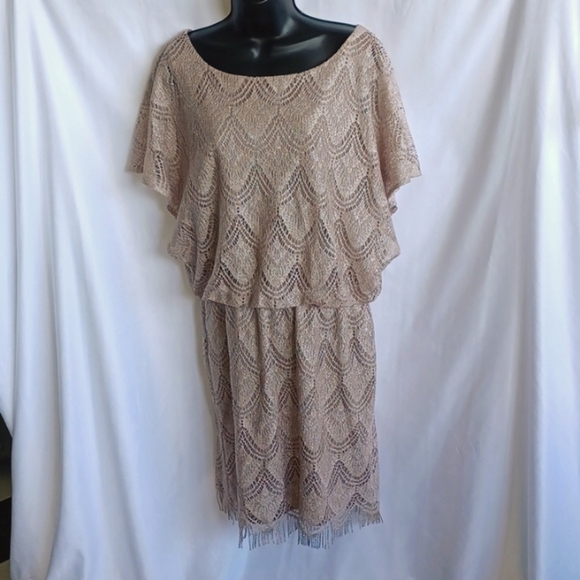 S.L. Fashions Glistening Gold Laced Fringed Dress Perfect for a Wedding - Picture 1 of 8